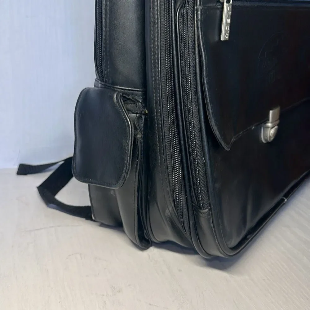 Leeds Backpack Leather Laptop travel bag Brief‎ Case black Style 9100-99